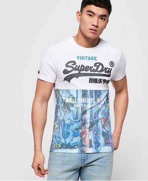 Superdry Ing Shop Panel All Over Print Férfi Pólók Fehér/Szürke/Kék | PFHQW0834